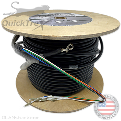 10 Strand Outdoor (OSP) Gel Filled Multimode 10/40/100 GIG OM4 50/125 Custom Pre-Terminated Fiber Optic Cable Assembly - Made in the USA by QuickTreX®