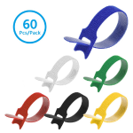 6 Inch Hook and Loop Cable Ties 1/2 Inch Wide Adjustable Reusable Nylon Wrap Straps Assorted Colors 60 Pack