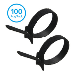 8 Inch Hook and Loop Cable Ties 1/2 Inch Wide Adjustable Reusable Nylon Wrap Straps Black 100 Pack