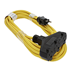 25 Ft Yellow 3 Outlet Power Extension Cord with 14/3 AWG Conductors  (AC125V / 15A / 1875W) - Outdoor rated - Flame retardant