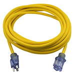 25 Ft Yellow Contractor Power Extension Cord with 14/3 AWG Conductors - Outdoor rated - Flame retardant