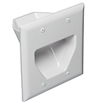 2 Gang Recessed Feed-Through Cable Wall Plate - White