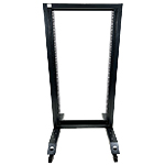 QuickTreX&reg; Free Standing 22U 2 Post Open Frame Network Rack with Caster Wheels and Standard Legs - 19 Inch Wide - 10-32 Tapped and M6 Cage Nut Rails
