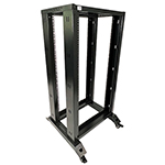 QuickTreX&reg; Free Standing 22U 4 Post Open Frame Network Rack with Caster Wheels and Standard Legs - 19 Inch Wide - 10-32 Tapped and M6 Cage Nut Rails