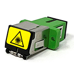 SC APC Simplex Singlemode Fiber Optic Coupler with Flange and Hinged Spring-Loaded Dust Cover Door - Green