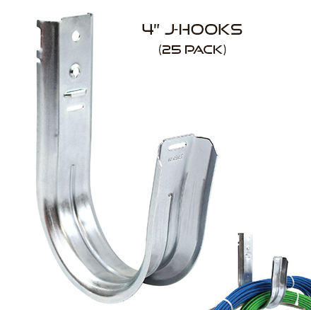 Networx® 4 Batwing Mount Galvanized Steel Cable Support J Hook with  Retainer Clips - 25 Pack 