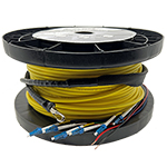 6 Strand Indoor Plenum Rated Ultra Thin Micro Armored Singlemode Pre-Terminated Hybrid Power + Fiber Optic Cable Assembly with Corning® Glass and 2 x 18 AWG Power Wires - Made in the USA by QuickTreX®