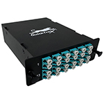 MPO 24 Fiber (1 X 24 MPO Male) to 24 LC (12 Duplex Adapters) Multimode OM4 50/125 Ultra High Density (UHD) Cassette by QuickTreX®