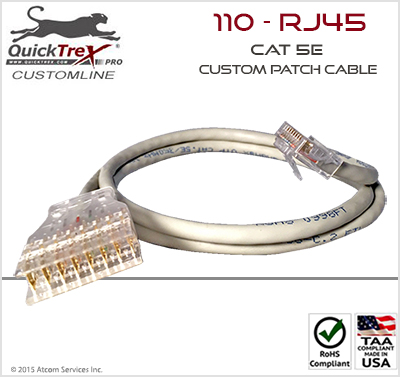 30 Ft "110" to "RJ-45" Cat 5E Custom Patch Cable