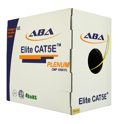 Cat 5E 350 UTP, Plenum rated (CMP), Solid Cond. Cable - 1000 Ft by ABA Elite 
