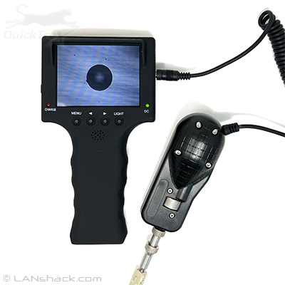 QuickTreX 250X - 400X Portable Fiber Optic Video Inspection Microscope with 3.5 Inch Handheld LCD Display Screen, Stand, and Case for Inspecting 1.5mm and 2.5mm Fiber Optic Connectors