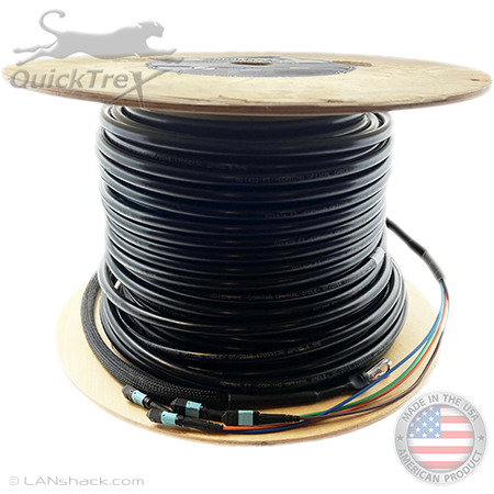 24 Fiber MTP (1 x 24) Multimode 10 GIG OM3 50/125 Fiber Optic Trunk Cable Assembly with CommScope® Outdoor Armored Direct Burial Rated (OSP-DB) Jacket and Genuine US Conec® Connectors - Made in USA by QuickTreX®