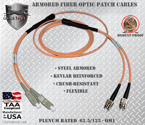 SC to FC Stainless Steel Armored Fiber Optic Patch Cable (Plenum Rated) 62.5/125 OM1 - Multimode - USA CustomLine by QuickTreX®