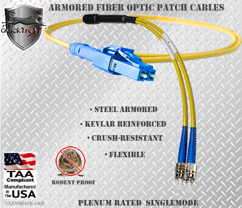 LC Uniboot to FC Stainless Steel Armored Fiber Optic Patch Cable (Plenum Rated) Singlemode - USA CustomLine by QuickTreX®