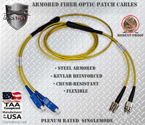 SC to FC Stainless Steel Armored Fiber Optic Patch Cable (Plenum Rated) Singlemode - USA CustomLine by QuickTreX®