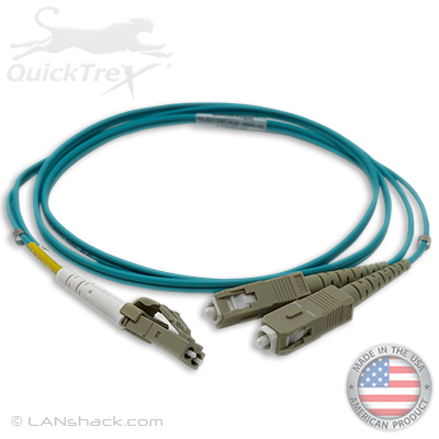 LC to SC Plenum Rated Multimode 10-GIG OM3 50/125 Premium Custom Duplex Fiber Optic Patch Cable with Corning® Glass - Made USA by QuickTreX®