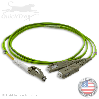 LC to SC Plenum Rated Multimode 10/40/100/400 GIG OM5 50/125 Premium Custom Duplex Fiber Optic Patch Cable with Corning® Glass - Made USA by QuickTreX®