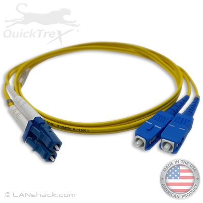 LC to SC Plenum Rated Singlemode 9/125 Premium Custom Duplex Fiber Optic Patch Cable with Corning® Glass - Made USA by QuickTreX®