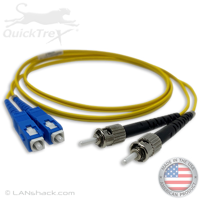 ST to SC Plenum Rated Singemode 9/125 Premium Custom Duplex Fiber Optic Patch Cable with Corning® Glass - Made USA by QuickTreX®