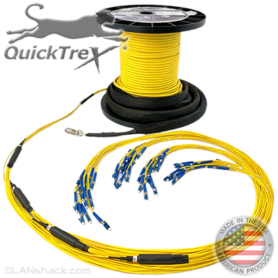 144 Strand Indoor/Outdoor Singlemode Pre-Terminated Fiber Optic Micro-Distribution Cable Assembly with Corning® Glass - Made in the USA by QuickTreX®