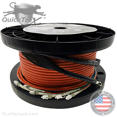 4 Strand Indoor Plenum Rated Ultra Thin Micro Armored Multimode OM1 62.5/125 Custom Pre-Terminated Fiber Optic Cable Assembly with Corning® Glass - Made in the USA by QuickTreX®