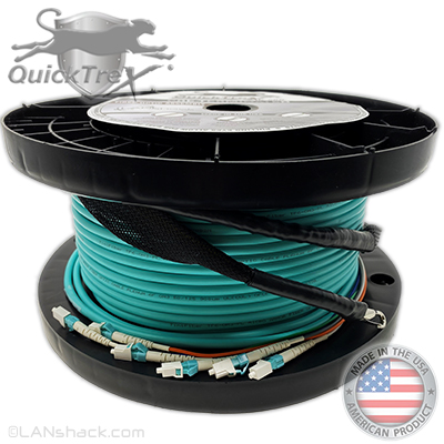 4 Strand Indoor Plenum Rated Ultra Thin Micro Armored Multimode 10-GIG OM3 50/125 Custom Pre-Terminated Fiber Optic Cable Assembly with Corning® Glass - Made in the USA by QuickTreX®