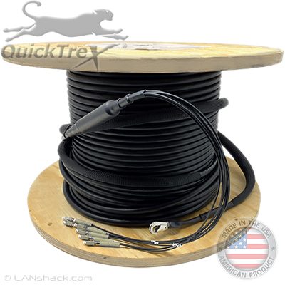 4 Strand Corning ALTOS Outdoor (OSP) Loose Tube Multimode 10/40/100 GIG OM4 50/125 Custom Pre-Terminated Fiber Optic Cable Assembly with Corning® Glass - Made in the USA by QuickTreX®