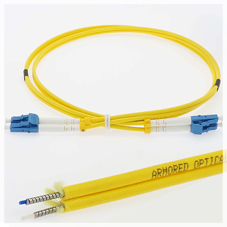 Stock 1 meter LC UPC to LC UPC Armored Singlemode Duplex Fiber Optic Patch Cable