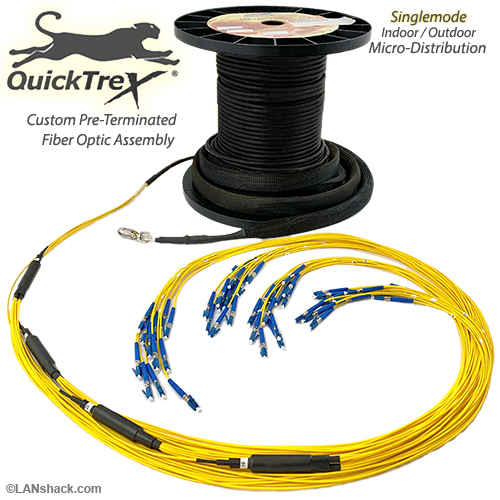 48 Strand Indoor/Outdoor Singlemode Pre-Terminated Fiber Optic Micro-Distribution Cable Assembly with Corning® Glass - Made in the USA by QuickTreX®