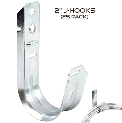 2" Universal Galvanized Steel J-Hooks for Cable Support & Wire Management - 25 Pack