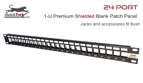 QuickTreX 24 Port 1U Shielded Blank Keystone Patch Panel