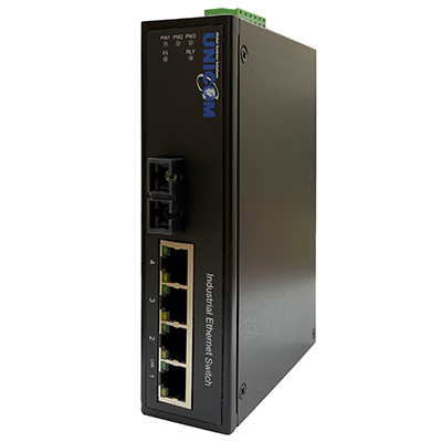 5 Port Unmanaged Industrial DIN Rail Fast Ethernet Network Switch with 4 x 10/100M TX + 1 x 100FX SM 30Km SC by Unicom
