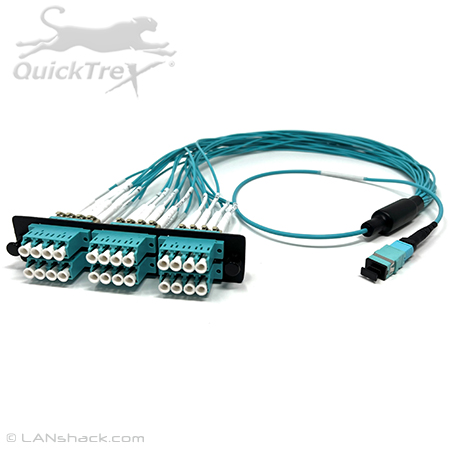 24 Fiber Multimode 50/125 OM4 10/40/100 GIG 1 X 24 MTP/MPO Female to 24 LC LGX Adapter Panel Cable Harness by QuickTreX