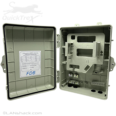 2 Panel Waterproof Outdoor Wall Mount Fiber Optic Enclosure with LGX Chassis, Wire Management, Removable 12 Fiber Splice Tray, Splice Sleeves, and Lockable Door by QuickTreX®