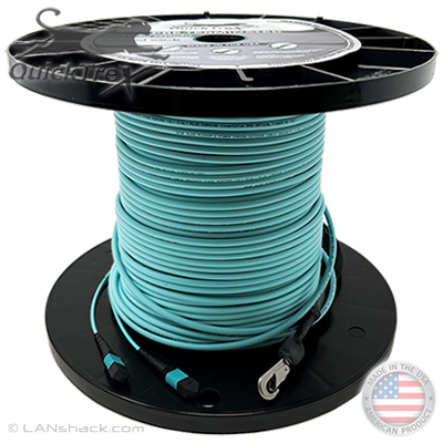 24 Fiber MTP (1 x 24) Indoor Plenum Rated Multimode 10/40/100 GIG OM4 50/125 Custom Pre-Terminated Fiber Optic MTP Trunk Cable Assembly - Made in USA by QuickTreX® with Genuine US Conec® Connectors and Corning® Glass