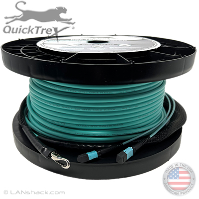 144 Fiber MTP (6 x 24) Indoor Plenum Rated Ultra Thin Micro Armored Multimode 10-GIG OM3 50/125 Custom Fiber Optic MTP Trunk Cable Assembly - Made in USA by QuickTreX® with Genuine US Conec® Connectors and Corning® Glass