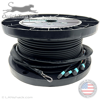 96 Fiber MTP (4 x 24) Outdoor (OSP) Direct Burial Rated Ultra Thin Micro Armored Multimode 10/40/100 GIG OM4 50/125 Custom Fiber Optic MTP Trunk Cable Assembly - Made in USA by QuickTreX® with Genuine US Conec® Connectors and Corning® Glass