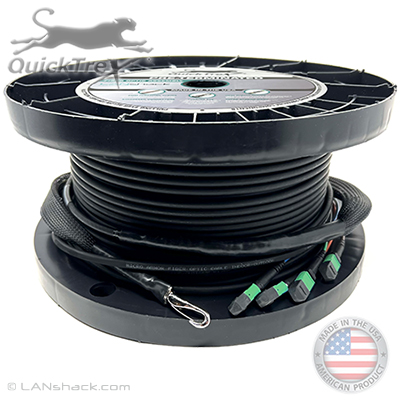 12 Fiber MTP (1 x 12) Indoor/Outdoor Plenum Rated Ultra Thin Micro Armored Singlemode Custom Pre-Terminated Fiber Optic MTP APC Trunk Cable Assembly - Made in USA by QuickTreX® with Genuine US Conec® Connectors and Corning® Glass