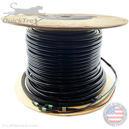 12 Fiber MTP (1 x 12) Singlemode Fiber Optic Trunk Cable Assembly with Corning® ALTOS Outdoor Armored Direct Burial Rated (OSP-DB) Jacket and Genuine US Conec® Connectors - Made in USA by QuickTreX®