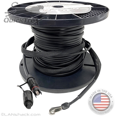 1 Fiber Singlemode HFOC OptiTap Preconnectorized Corning SST Flat Drop Self Supporting Outdoor (OSP) Gel-Filled Fiber Optic Cable Assembly with Weatherproof IP68 Rated Connectors - Custom Made in USA by QuickTreX®