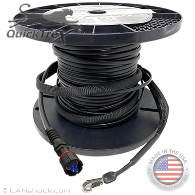 10 Fiber IP68 Rated Corning Flat Drop Self Supporting Outdoor (OSP) Gel-Filled Singlemode Preconnectorized Fiber Optic Cable Assembly with Weatherproof Senko Connectors - Made in USA by QuickTreX®