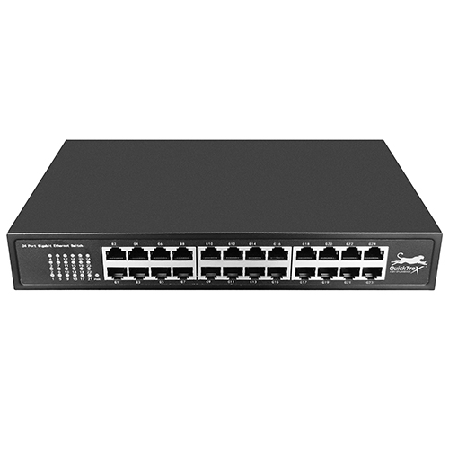 QuickTreX 24 Port Gigabit 10/100/100Mbs Unmanaged Ethernet Network Switch - Rack-mountable and RoHS Compliant