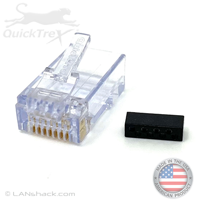 QuickTreX Premium Category 6 UTP RJ45 Modular Plugs with Loadbar - Bag of 100 - Made in the USA RoHS and TAA Compliant 