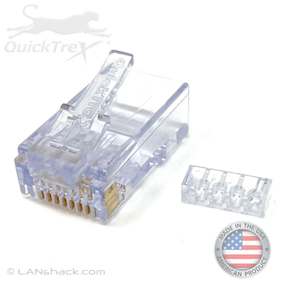 QuickTreX Premium Category 5E UTP RJ45 Modular Plugs with Loadbar - Bag of 100 - Made in the USA RoHS and TAA Compliant 