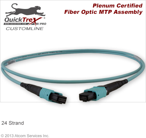 Custom MTP/MPO OM3 10-Gig 24 (1x24) Fiber Cable - Plenum Rated - made in USA by QuickTreX