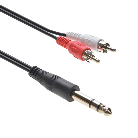 6 FT 1/4 Inch Stereo Male to 2 x Male RCA Audio Cable with Nickel Plated Connectors