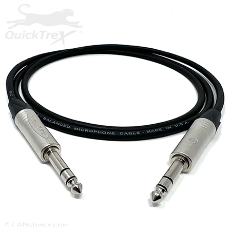 1/4 Inch Male to Male TRS 24/1P Premium Custom Flexible Balanced Stereo Audio Cable with Neutrik&reg; Connectors and 24 AWG Stranded Shielded Wire - Made in the USA by QuickTreX&reg