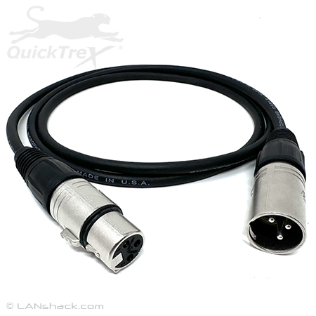 3-Pin XLR Male to Female Premium Custom Flexible Shielded Microphone Cable with Neutrik&reg; Connectors and 24 AWG Stranded Wire - Made in the USA by QuickTreX&reg