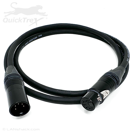 5-Pin XLR Male to Female DMX 1100HM Premium Custom Flexible Shielded Lighting Control Cable with Neutrik&reg; Connectors and 2 x 24 AWG Stranded Shielded Wire - Made in the USA by QuickTreX&reg