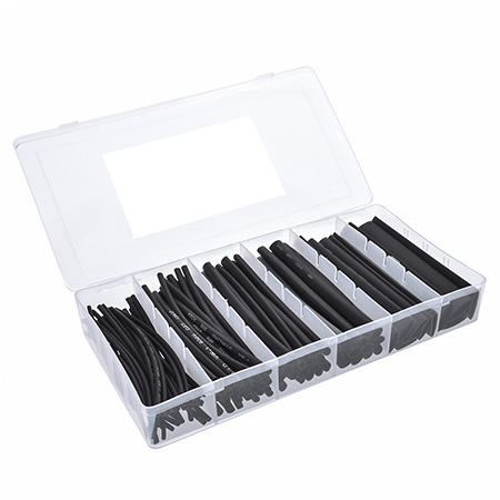 Heat Shrink Tube Kit for Multipurpose Protection of Cable Breakouts, Connectorization, and More - Black Polyethene (100 PCS)